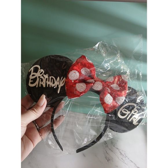 Handmade Classic Minnie Ears – Birthday Girl Celebration Headband Red Polka Dots - Picture 2 of 3